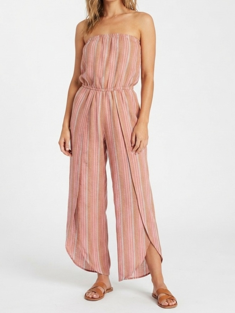 DREW Anthropologie Striped Strapless Tulip Leg Jumpsuit Size M Boho Linen Cotton